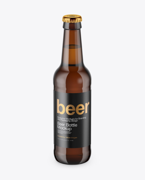 Amber Beer Bottle Mockup - Front View (High-Angle Shot)