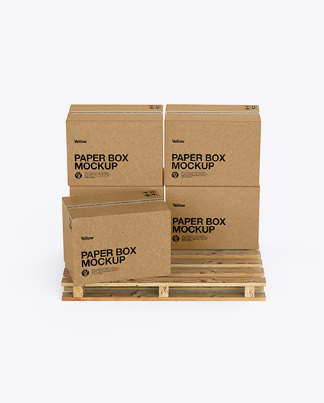 Wooden Pallet With 5 Kraft Boxes Mockup - Front View