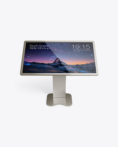 Metallic Touch Screen Display Table Mockup - Front View