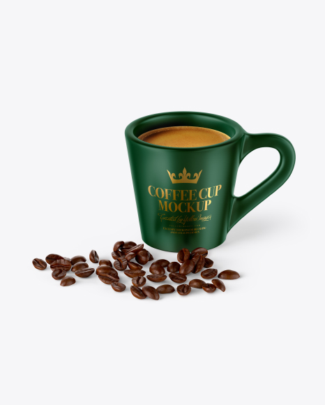 Matte Coffee Cup With Coffee Beans Mockup