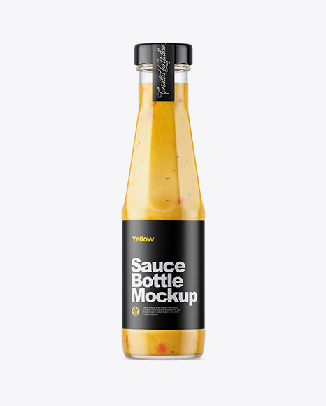 Clear Glass Bottle with Сurry Sauce Mockup