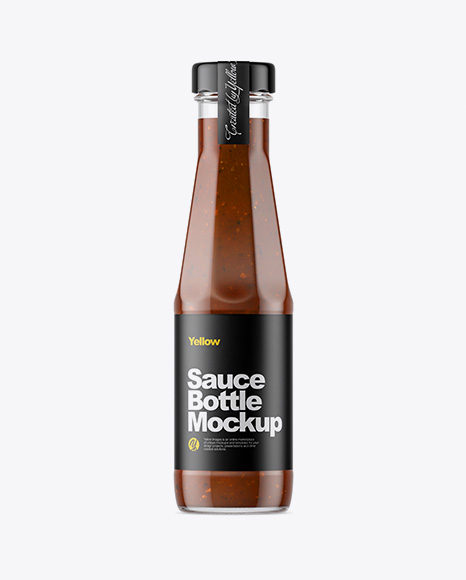 Clear Glass Bottle with BBQ Sauce Mockup