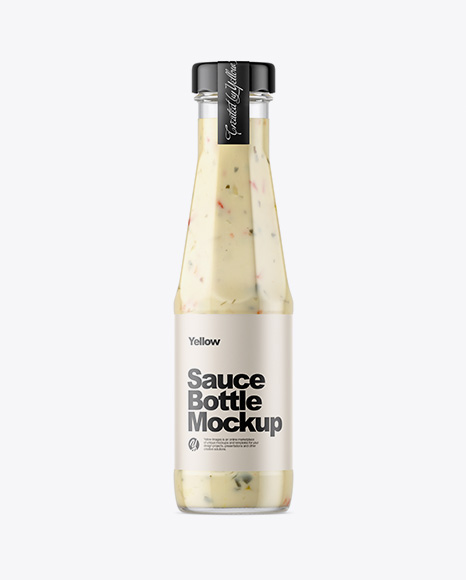 Clear Glass Bottle with Garlic Sauce Mockup