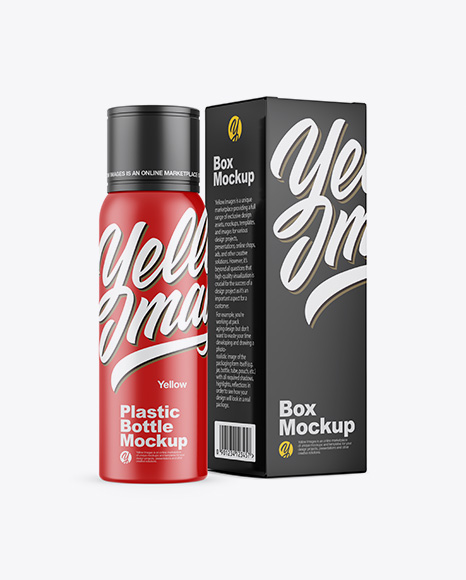 Matte Plastic Bottle w/ Paper Box Mockup