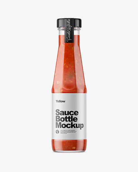 Clear Glass Bottle with Taco Sauce Mockup