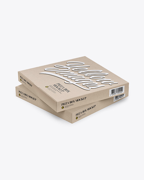 Two Pizza Kraft Boxes Mockup - Half Side View