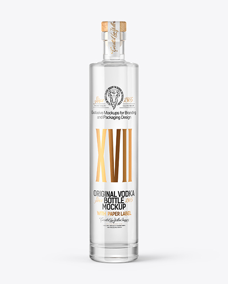 Vodka Bottle with Wooden Cap Mockup
