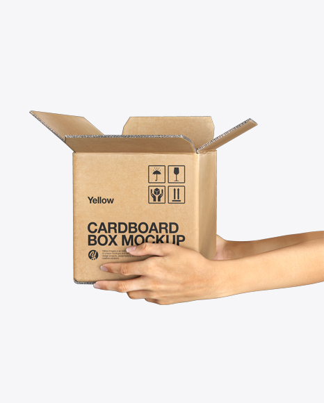 Opened Cardboard Box with Hands Mockup