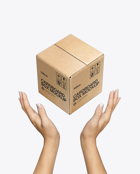 Cardboard Box with Hands Mockup