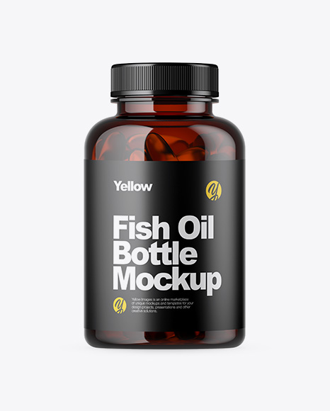 Amber Bottle with Fish Oil Mockup