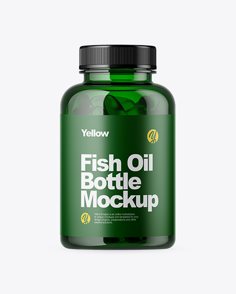 Green Bottle with Fish Oil Mockup