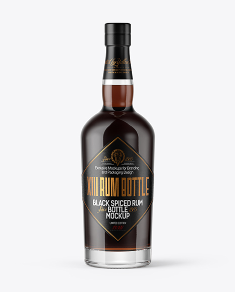 Black Rum Bottle with Wooden Cap Mockup