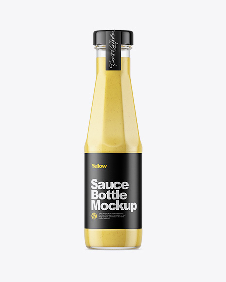 Clear Glass Bottle with Mustard Sauce Mockup