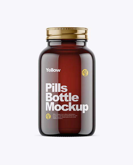 Empty Dark Amber Glass Pills Bottle Mockup