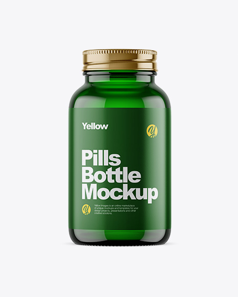 Empty Green Glass Pills Bottle Mockup
