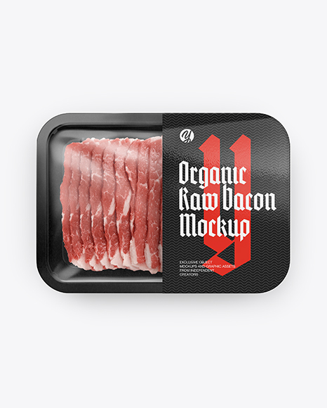 Plastic Tray With Raw Bacon Mockup