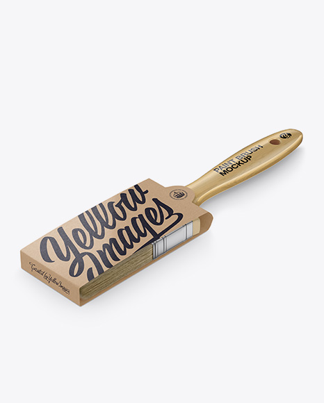 Brush With Wooden Grip & Kraft Label Mockup - Half Side View (High-Angle Shot)