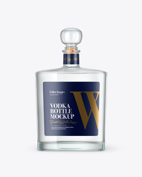 Square Clear Glass Bottle W/ Vodka Mockup