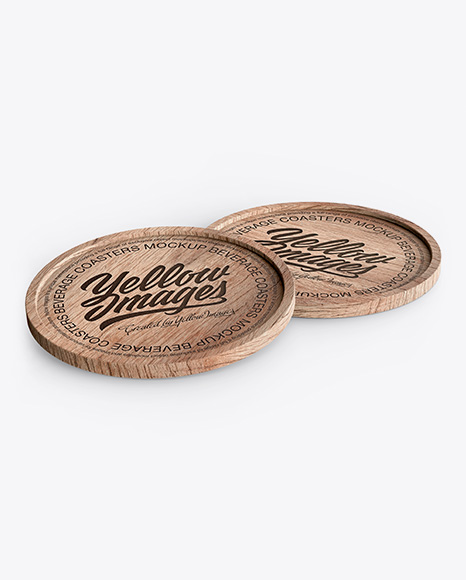 Two Wooden Beverage Coasters Mockup