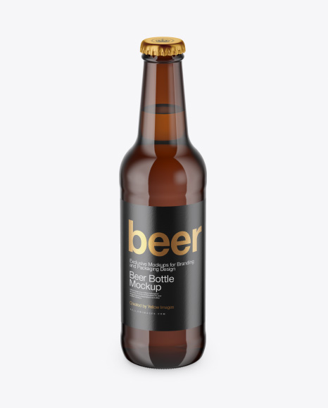 Amber Beer Bottle Mockup - Front View (High-Angle Shot)