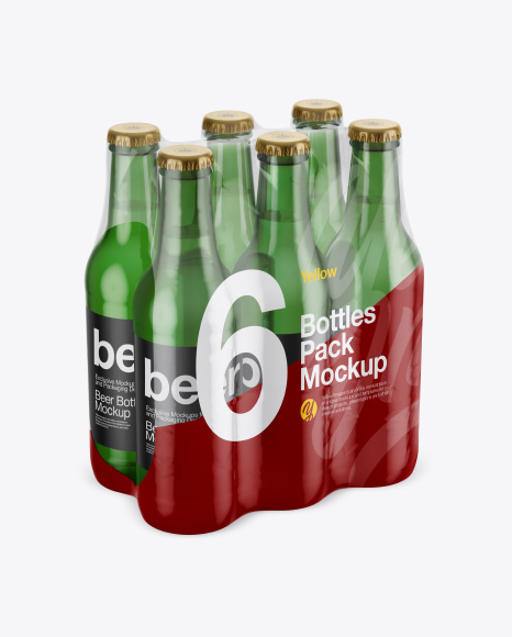 6 Bottles Pack in Film Mockup