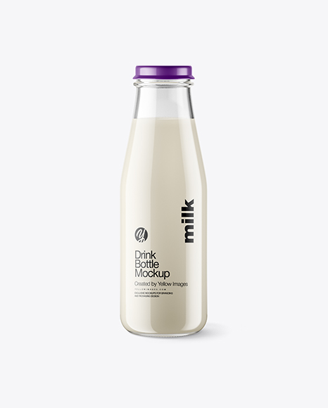 Clear Glass Bottle w/ Milk Mockup