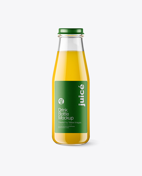 Clear Glass Bottle w/ Orange Juice Mockup