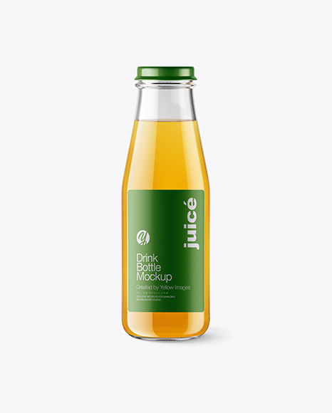 Clear Glass Bottle w/ Apple Juice Mockup