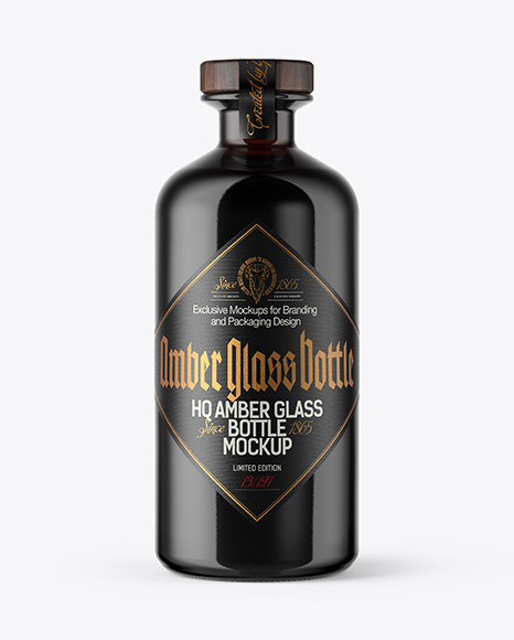 Amber Glass Bottle with Black Rum Mockup