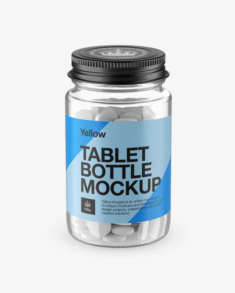 Clear Pill Bottle With Metal Cap Mockup - High-Angle Shot