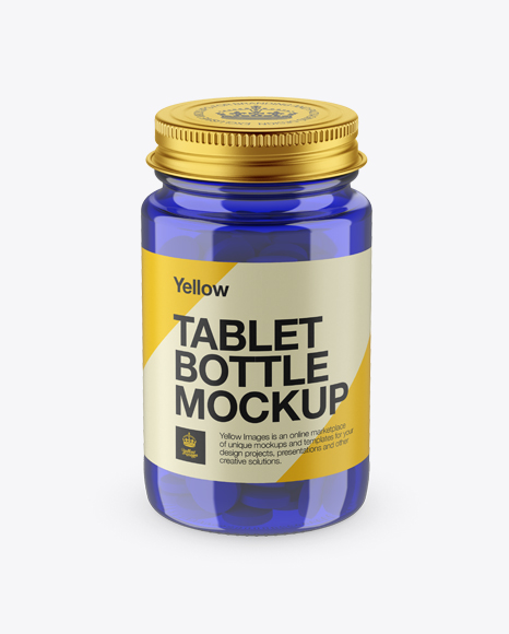 Blue Pill Bottle w/ Metal Cap Mockup - High-Angle Shot