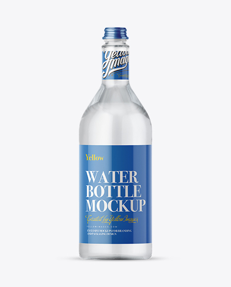 1L Clear Glass Bottle w/ Water Mockup