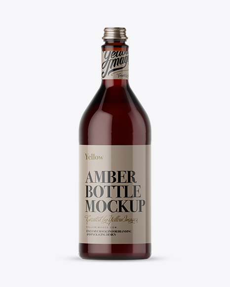 1L Dark Amber Glass Bottle With Red Beverage Mockup
