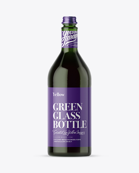 1L Green Glass Bottle With Red Beverage Mockup
