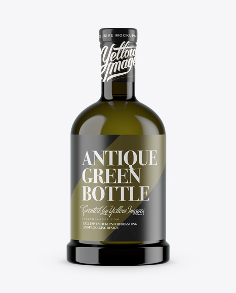 Antique Green Glass Bottle Mockup