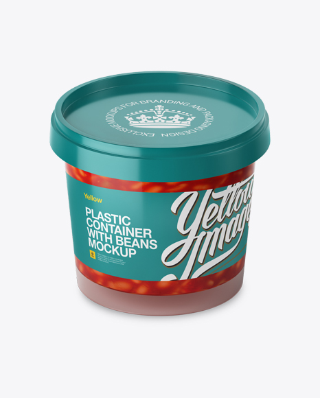 Glossy Plastic Container With Beans Mockup - High-Angle Shot