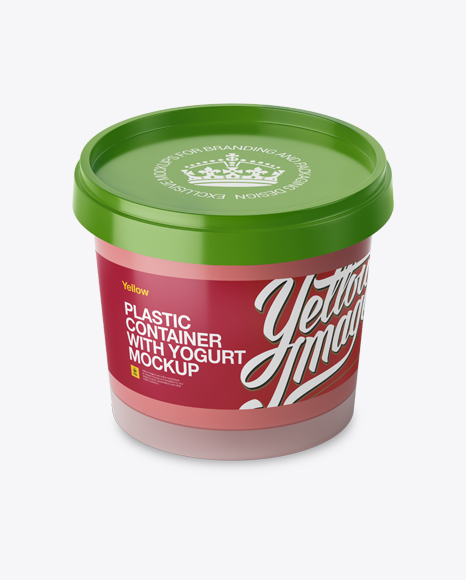 Frosted Plastic Container With Strawberry Yogurt Mockup - High-Angle Shot