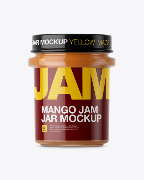 Glass Jar With Mango Jam Mockup - Eye-Level Shot