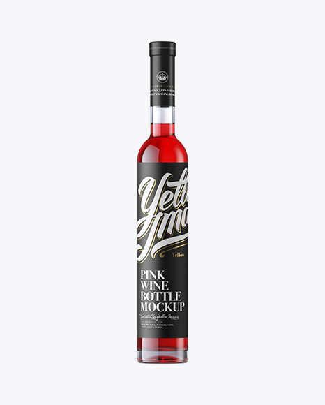Glass Bottle with Pink Wine Mockup - Front View