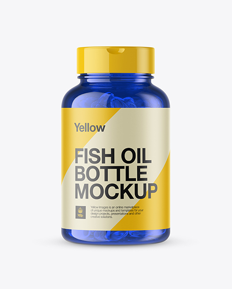 Blue Fish Oil Bottle Mockup - Front View