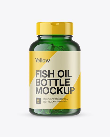 Green Fish Oil Bottle Mockup - Front View