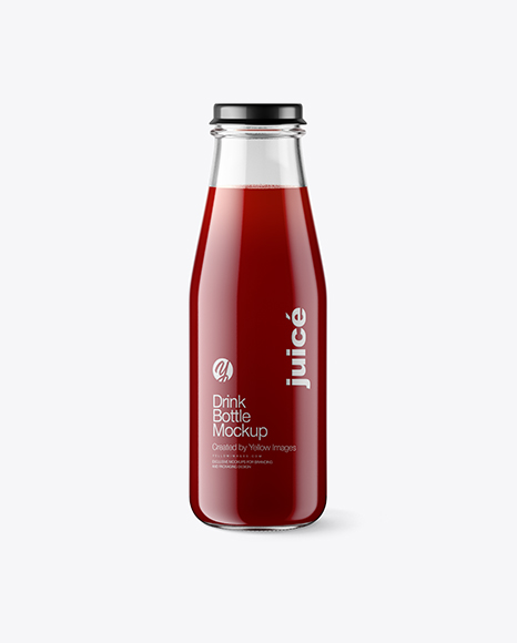 Clear Glass Bottle w/ Cherry Juice Mockup