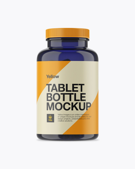 Dark Blue Pills Bottle With Matte Cap & Label Mockup
