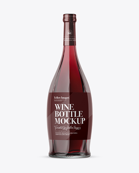 Clear Glass Bottle With Red Wine Mockup