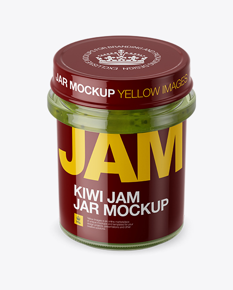 Glass Kiwi Jam Jar Mockup (High-Angle Shot)
