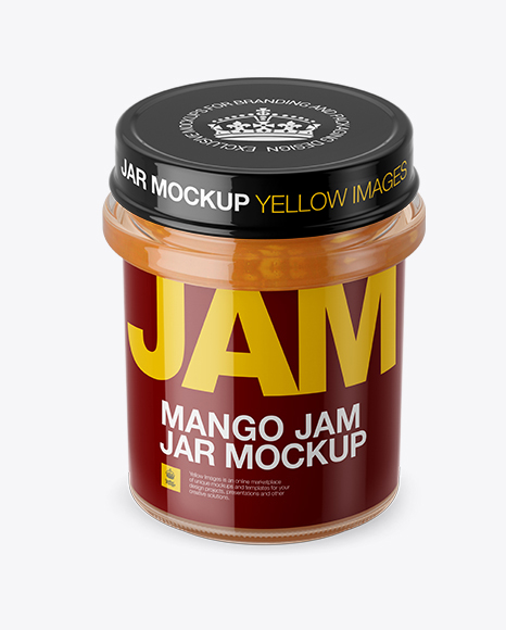 Glass Jar With Mango Jam Mockup (High-Angle Shot)