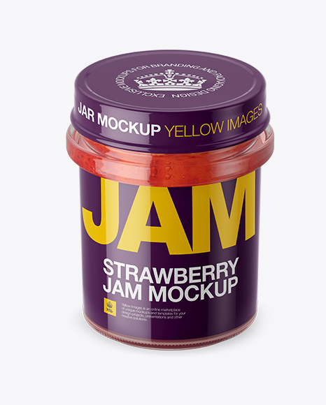 Glass Strawberry Jam Jar Mockup (High-Angle Shot)