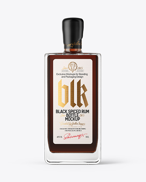 Square Black Rum Bottle with Wax Mockup