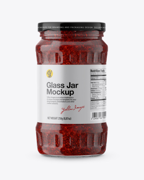 Glass Jar with Raspberry Jam Mockup