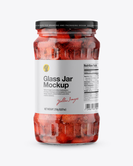 Glass Jar with Strawberry Jam Mockup